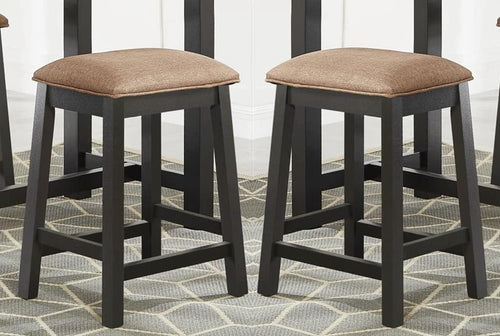 Backless Counter Stool Set of 2, Counter Height Stools 24 Inch Upholstered Bar Stools for Kitchen Counter (Black)
