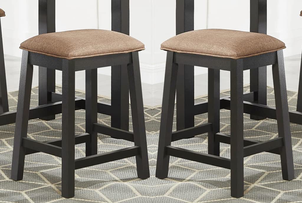 Backless Counter Stool Set of 2, Counter Height Stools 24 Inch Upholstered Bar Stools for Kitchen Counter (Brown)