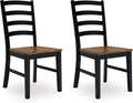 Set of 2 Modern Farmhouse Dining Side Chairs, Two-Tone Wood Seat & Black Frame, Ladderback Design, Solid Wood Construction, Contoured Seat for Kitchen Dining Room