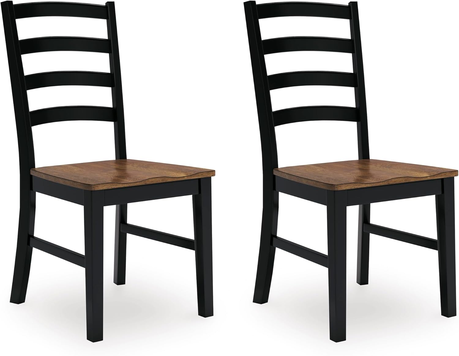 Set of 2 Modern Farmhouse Dining Side Chairs, Two-Tone Wood Seat & Black Frame, Ladderback Design, Solid Wood Construction, Contoured Seat for Kitchen Dining Room