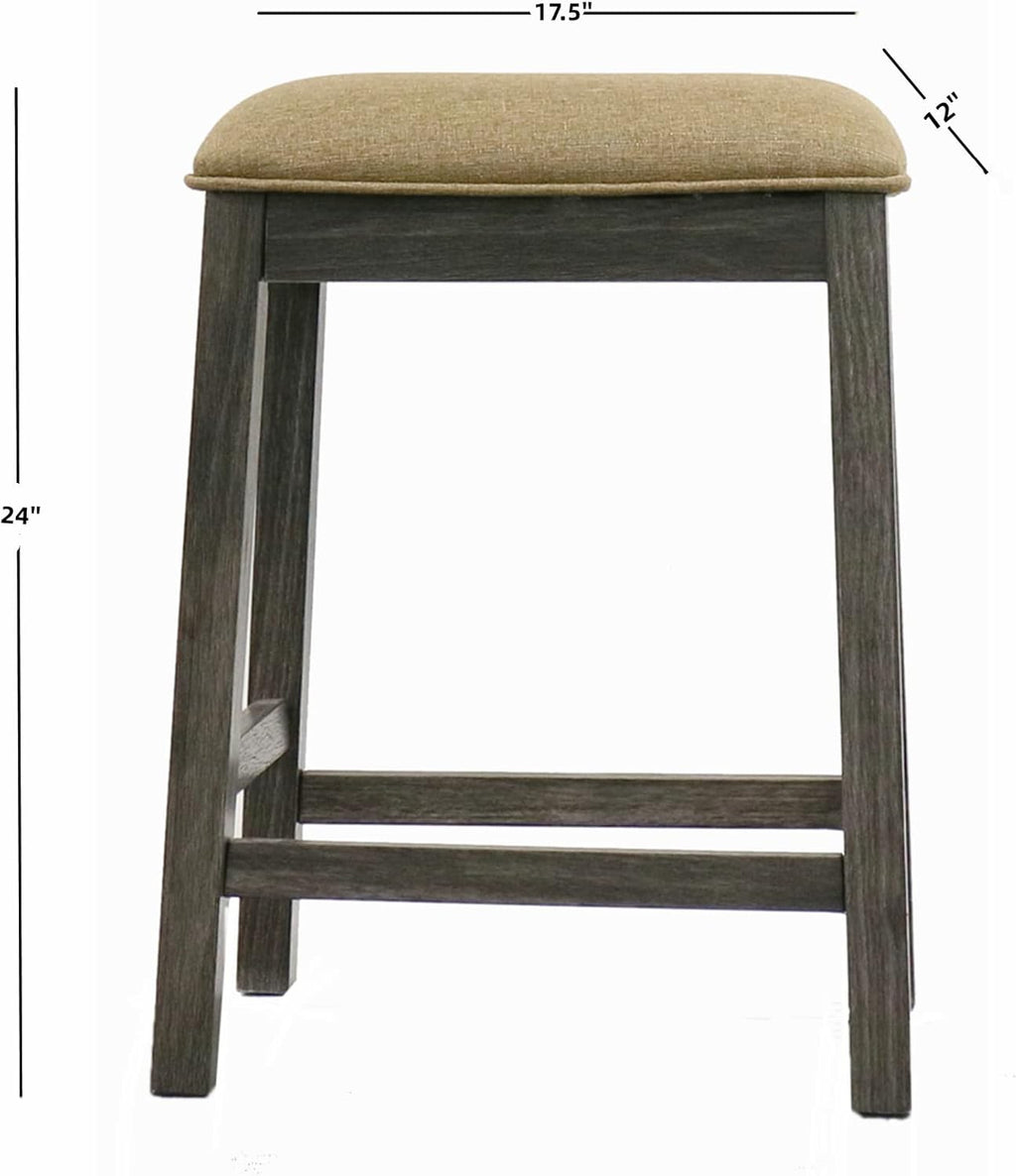 Backless Counter Stool Set of 2, Counter Height Stools 24 Inch Upholstered Bar Stools for Kitchen Counter (Grey)