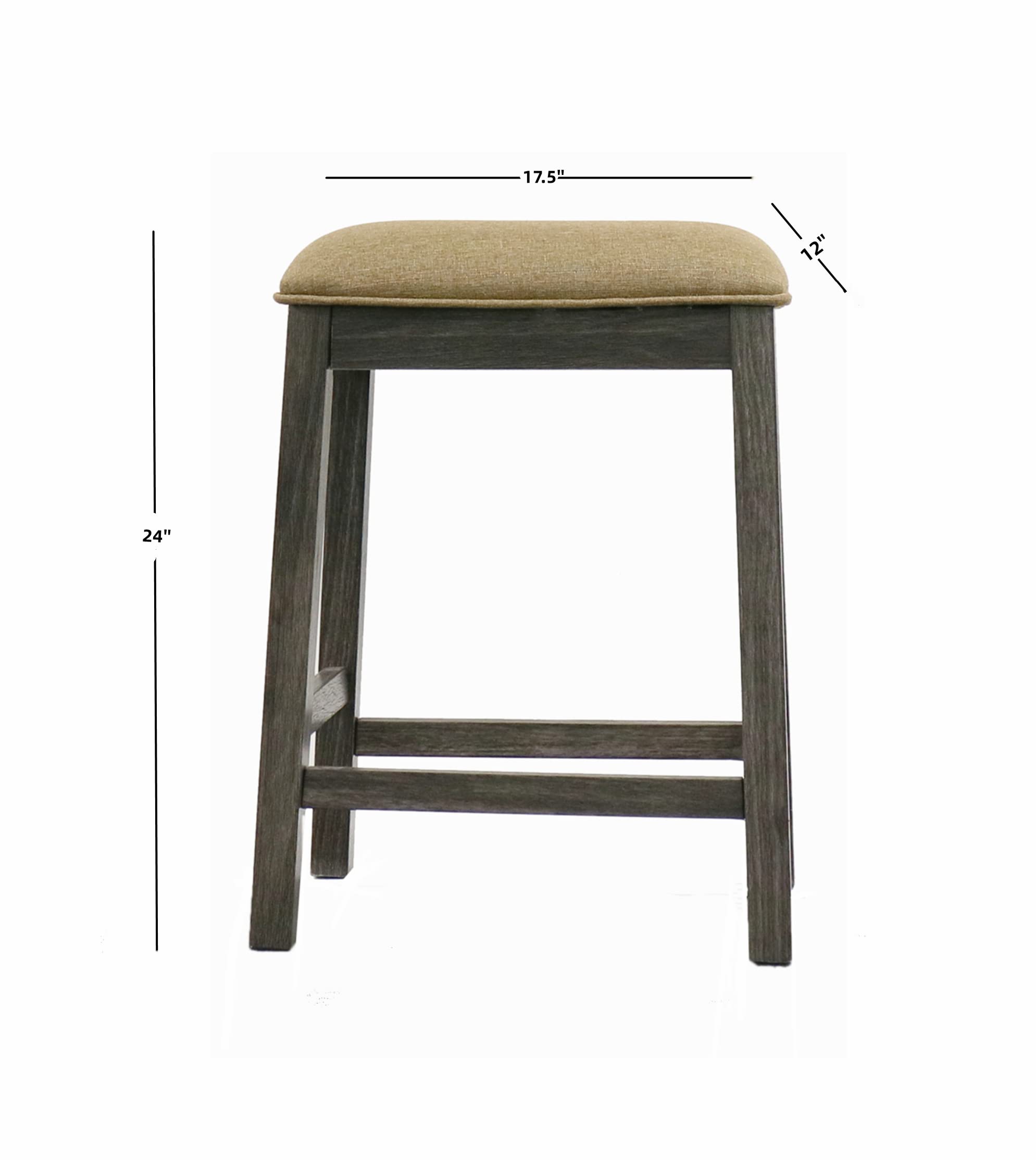 Backless Counter Stool Set of 2, Counter Height Stools 24 Inch Upholstered Bar Stools for Kitchen Counter (Grey)