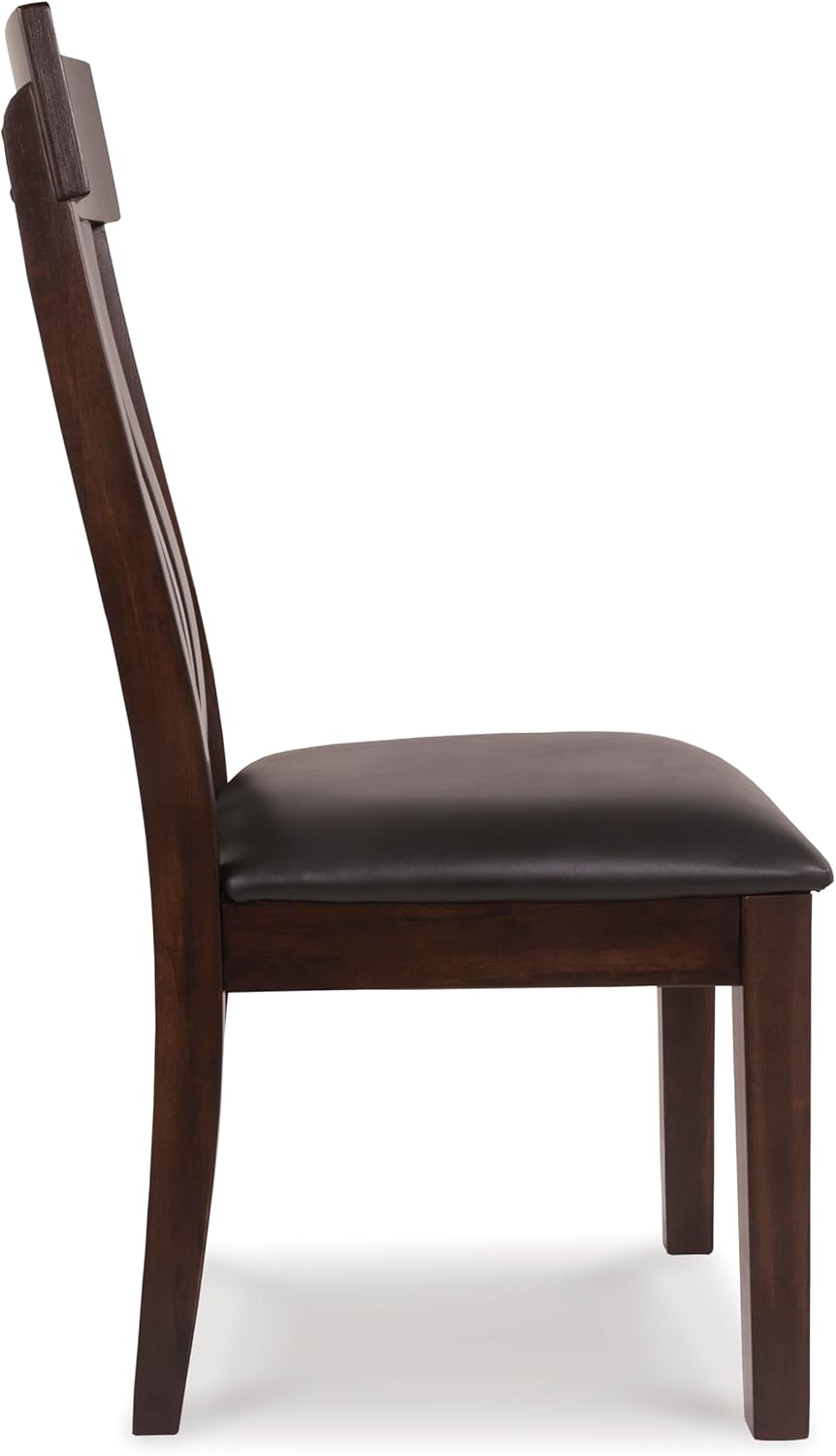 Set of 2 Modern Farmhouse Dining Chairs with Faux Leather Cushioned Seat, Solid Wood Frame, Smoky Dark Brown Oak Finish, Slat Back with Lumbar Support, Upholstered Kitchen Side Chairs