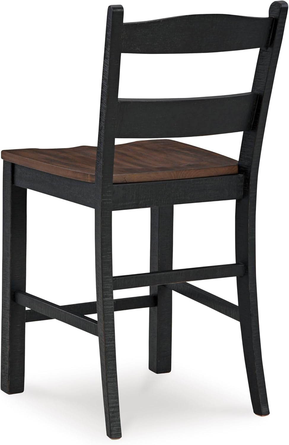 Set of 2 Rustic Cottage Counter Height Bar Stools, Two-Tone Wood Barstool Chairs with Contoured Seat, Distressed Black Frame & Brown Pine Seat, Farmhouse Kitchen Island Seating