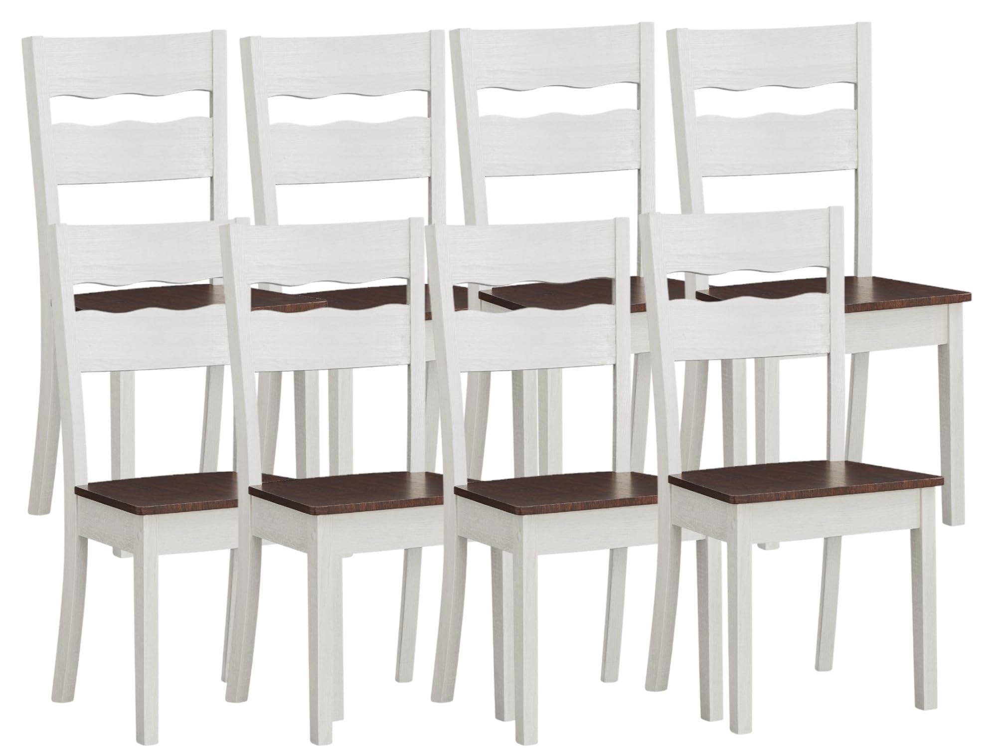 Wood Farmhouse Dining Chairs, Set of 4 Dining Room Chairs with Solid Rubber Wood Legs, Two Tone White/Brown (White/Brown, Set of 4)