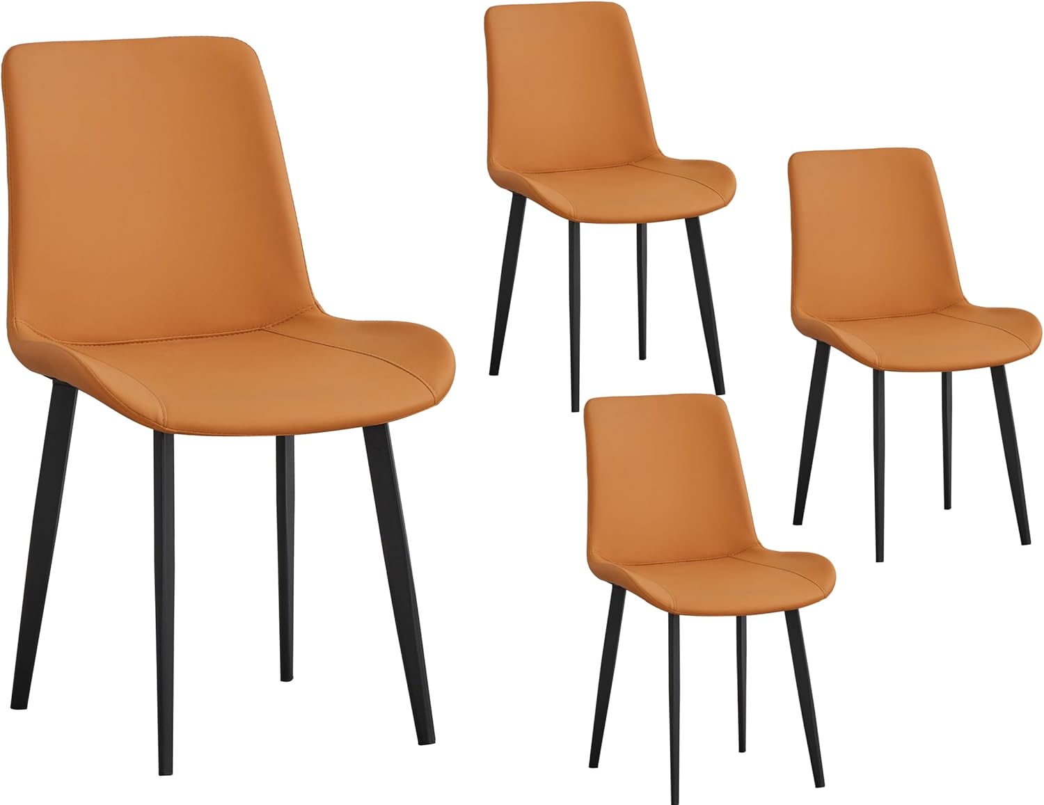 Dining Chairs Set of 4, Mid-Century Modern Dining Room Chairs with Premium Faux Leather (Set of 4, OrangeBlack)