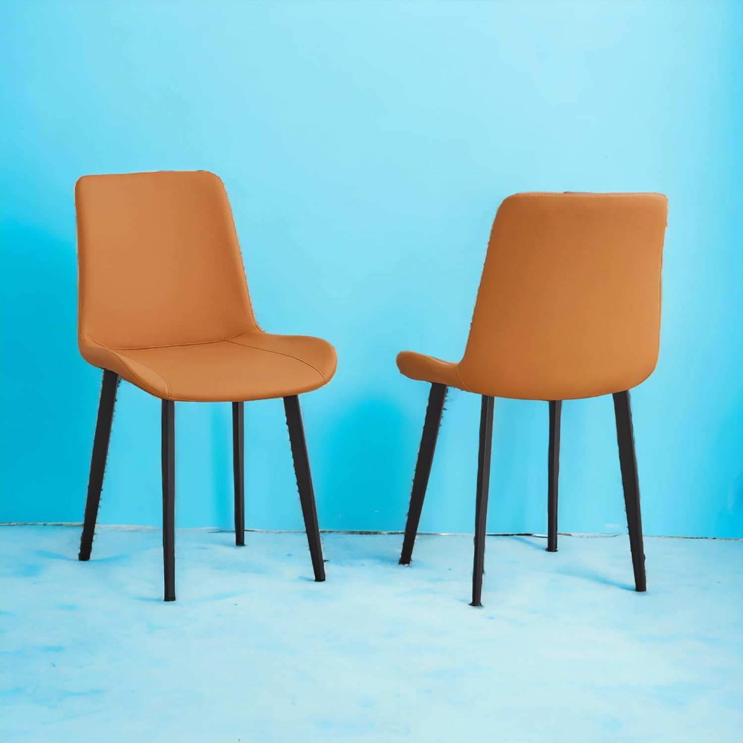 Dining Chairs Set of 4, Mid-Century Modern Dining Room Chairs with Premium Faux Leather (Set of 4, OrangeBlack)