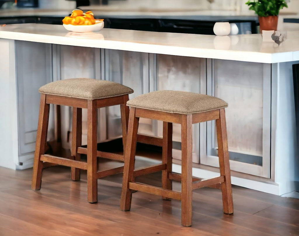 Backless Counter Stool Set of 2, Counter Height Stools 24 Inch Upholstered Bar Stools for Kitchen Counter (Brown)