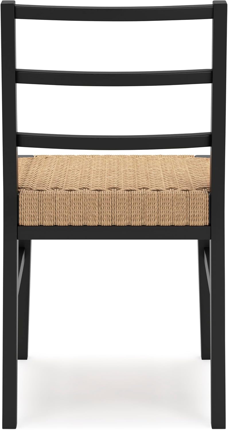 Set of 2 Modern Dining Chairs, Solid Wood Frame with Matte Black Finish & Woven Rattan Seat, Natural Contemporary Kitchen & Dining Room Side Chairs