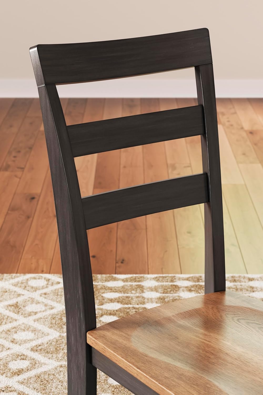 Set of 2 Dining Chairs with Solid Mango Wood Frame and Contoured Wood Veneer Seat, Two Tone (Natural/Brown)