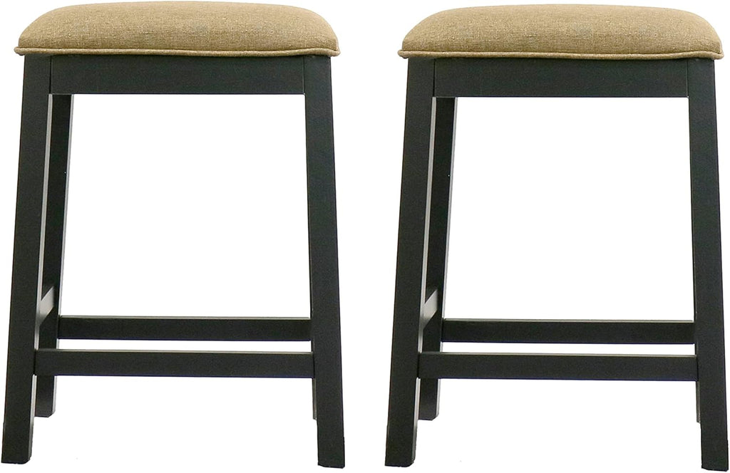 Backless Counter Stool Set of 2, Counter Height Stools 24 Inch Upholstered Bar Stools for Kitchen Counter (Black)
