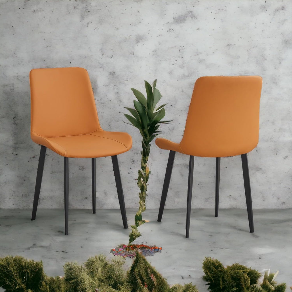 Dining Chairs Set of 4, Mid-Century Modern Dining Room Chairs with Premium Faux Leather (Set of 4, OrangeBlack)