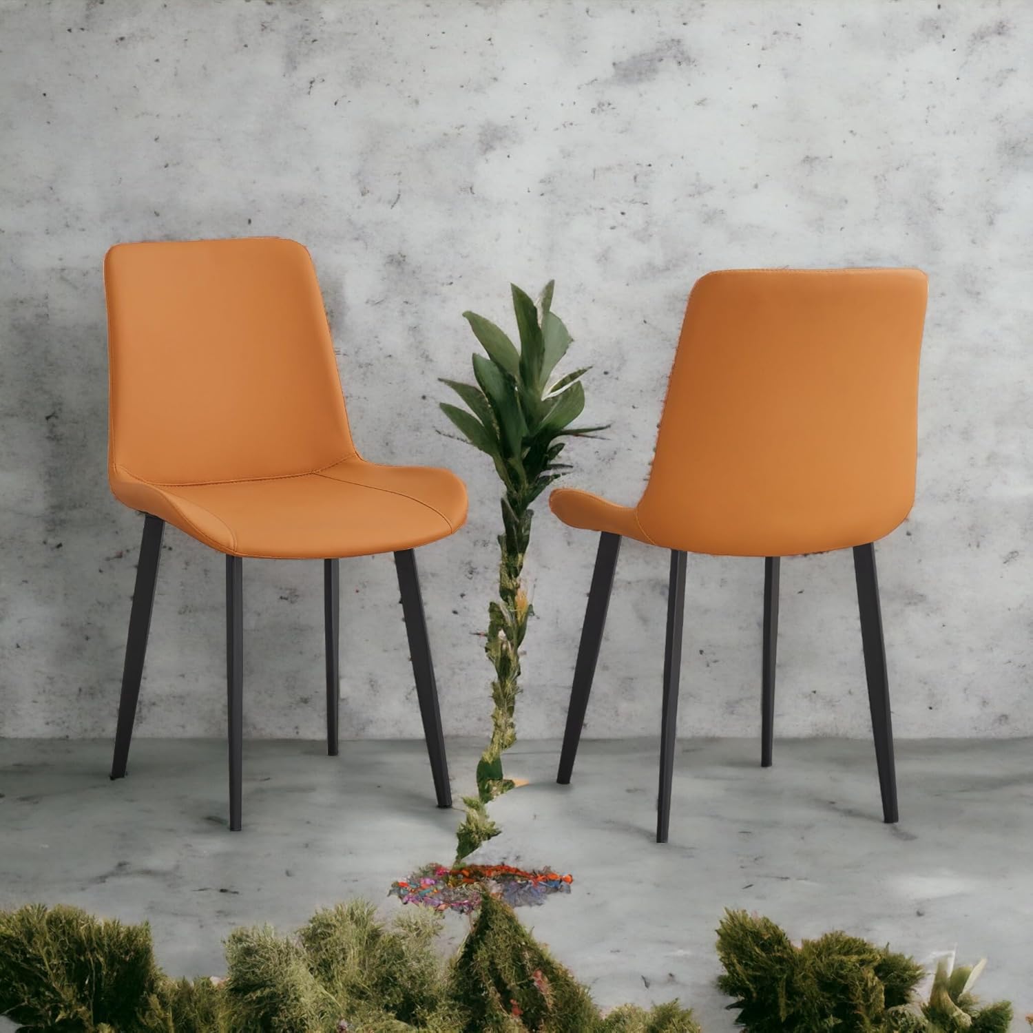 Dining Chairs Set of 4, Mid-Century Modern Dining Room Chairs with Premium Faux Leather (Set of 4, OrangeBlack)