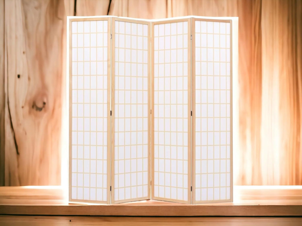 4 Panels Room Divider Privacy Screen Shoji Divider 6ft High Japanese Style Privacy Room Divider (Natural, 4 Panels)
