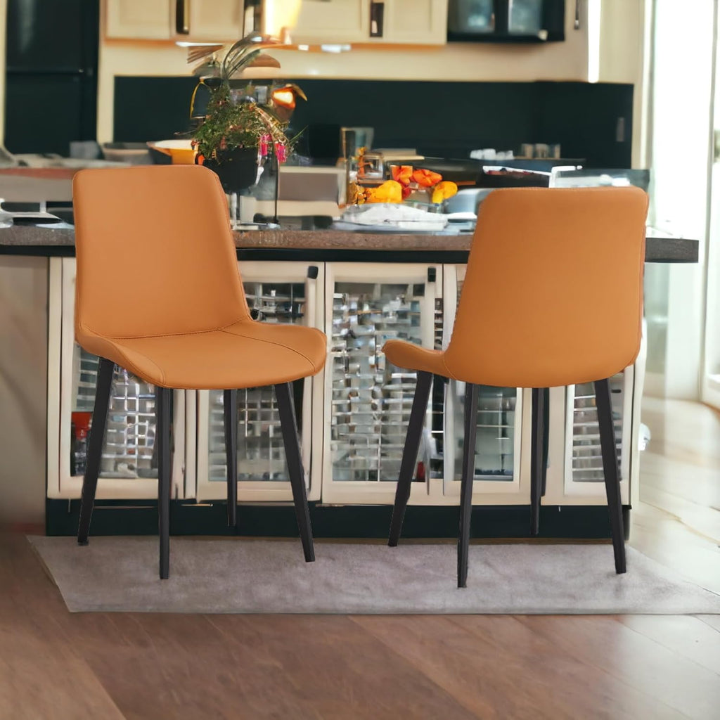 Dining Chairs Set of 4, Mid-Century Modern Dining Room Chairs with Premium Faux Leather (Set of 4, OrangeBlack)