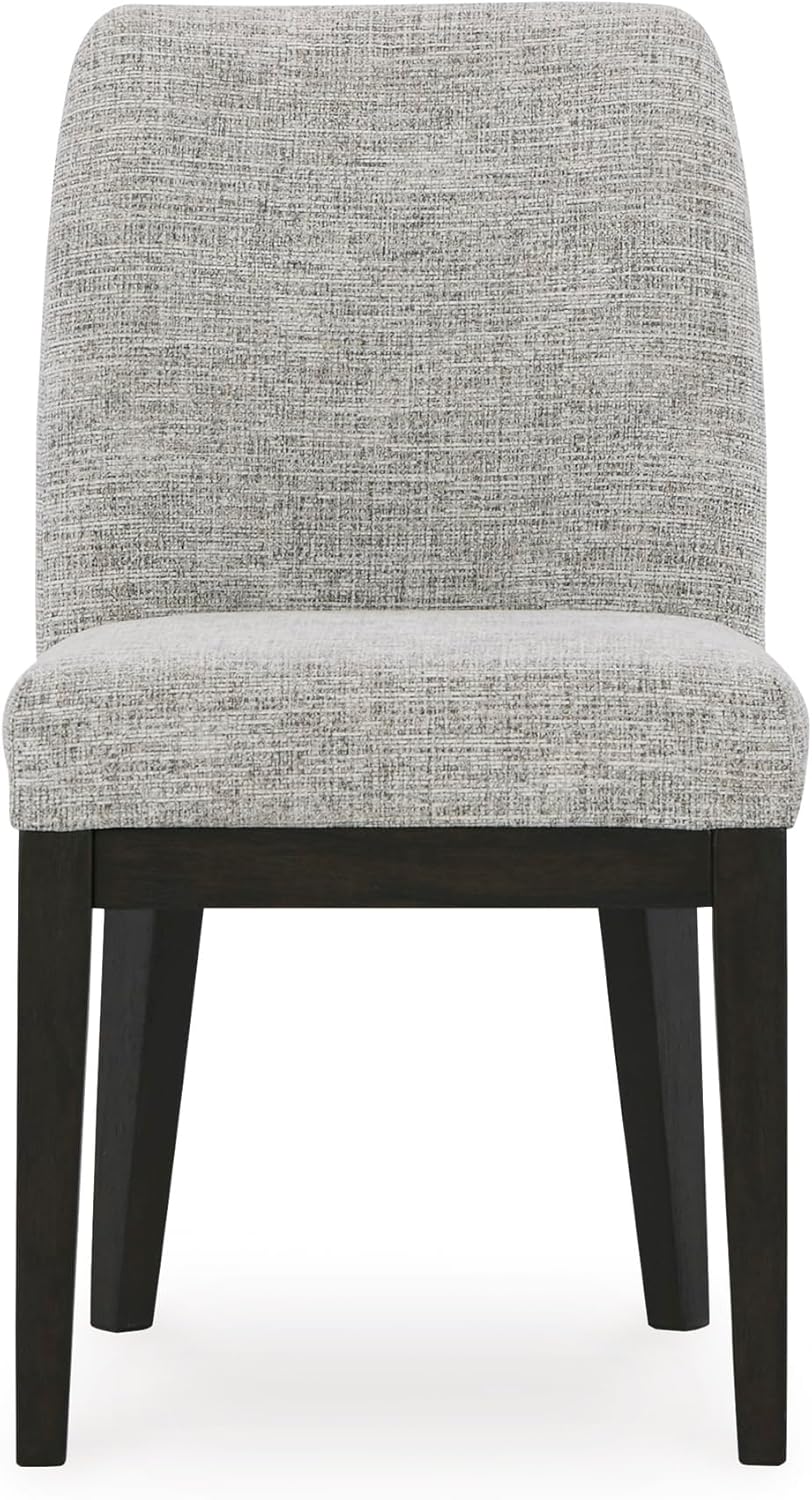 Set of 2 Contemporary Armless Dining Chairs, Dark Waxy Brown Oak Finish, Upholstered Tweed Fabric Seat & Back, Solid Wood Frame, Modern Casual Kitchen & Dining Room Side Chairs