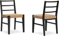 Set of 2 Modern Dining Chairs, Solid Wood Frame with Matte Black Finish & Woven Rattan Seat, Natural Contemporary Kitchen & Dining Room Side Chairs