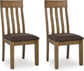 Set of 2 Casual Dining Room Side Chairs, Light Brown Wood Finish with Faux Leather Cushioned Seat, Solid Wood Frame Kitchen Chairs for Dining Table, Farmhouse Transitional Style