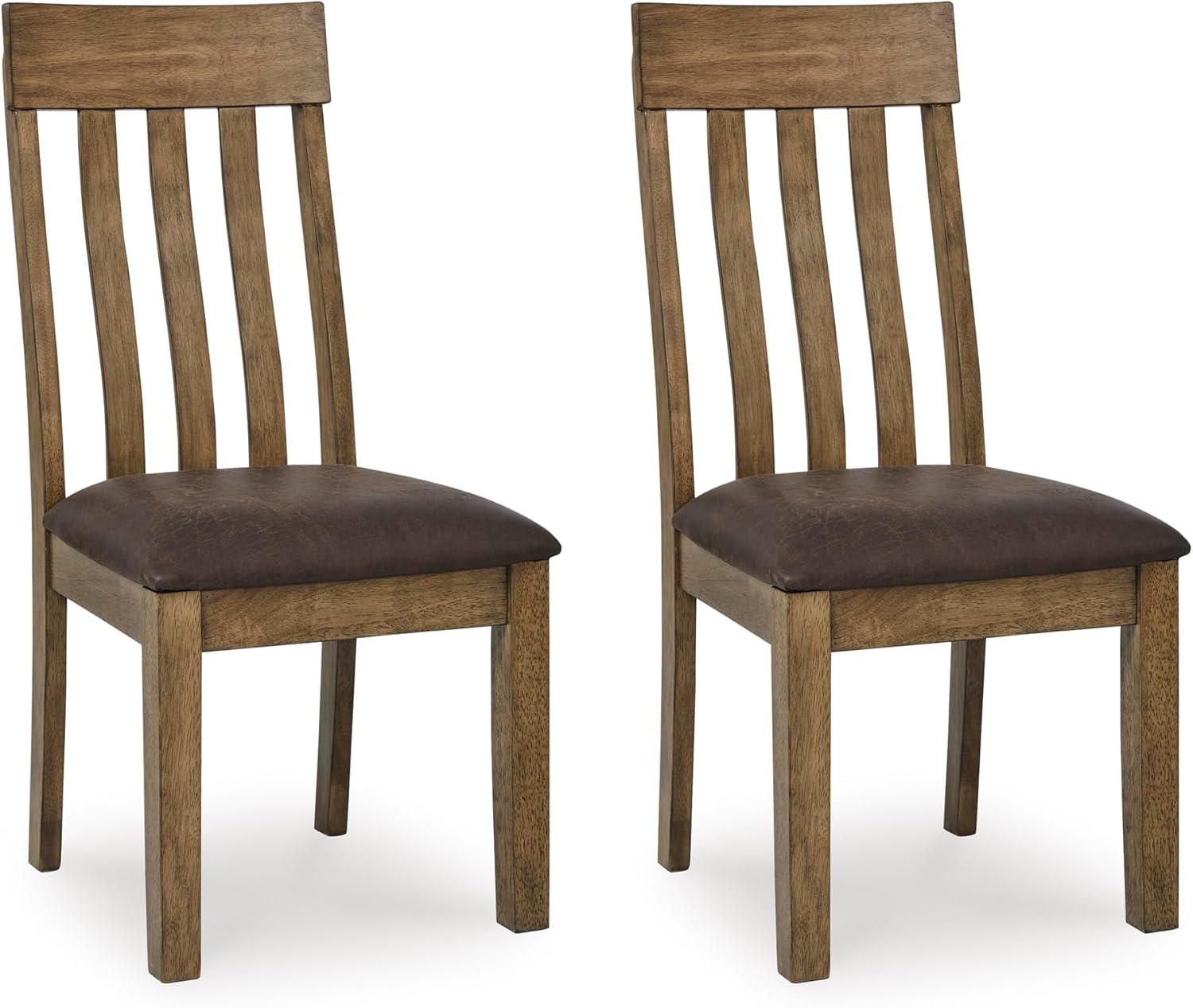 Set of 2 Casual Dining Room Side Chairs, Light Brown Wood Finish with Faux Leather Cushioned Seat, Solid Wood Frame Kitchen Chairs for Dining Table, Farmhouse Transitional Style