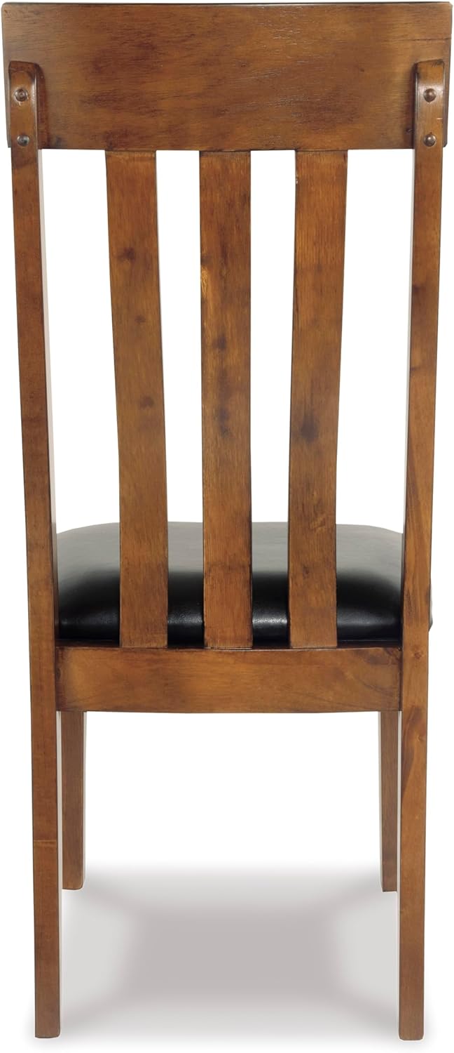 Set of 2 Rustic Farmhouse Dining Chairs, Upholstered Faux Leather Seat, Dark Brown Wood Side Chairs with Rake Back Design, Cushioned Kitchen & Dining Room Chairs