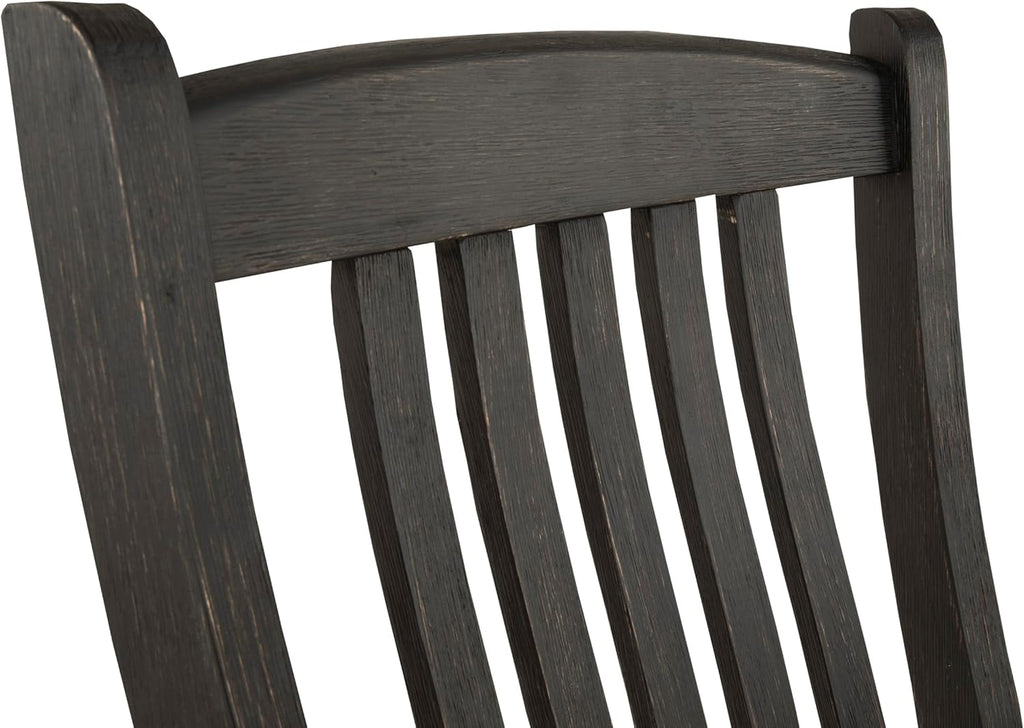 Set of 2 Urban Farmhouse Upholstered Dining Chairs, Black Wood Slat Back Chairs with Cushioned Seat, Textured Finish Solid Wood Kitchen & Dining Room Chairs, Gray Brown Fabric