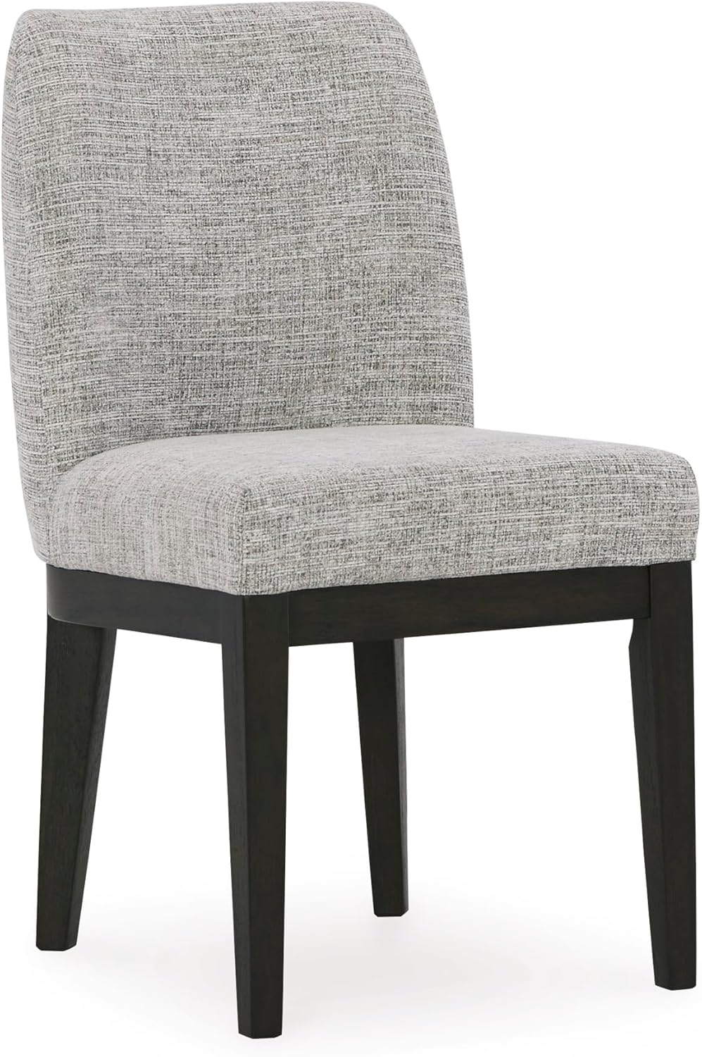 Set of 2 Contemporary Armless Dining Chairs, Dark Waxy Brown Oak Finish, Upholstered Tweed Fabric Seat & Back, Solid Wood Frame, Modern Casual Kitchen & Dining Room Side Chairs