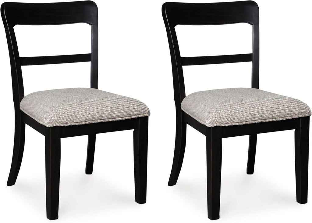 Set of 2 Traditional Farmhouse Dining Side Chairs, Solid Wood Frame, Black Finish, Upholstered Seat, Vintage Bistro Style Kitchen & Dining Chairs with Cushion