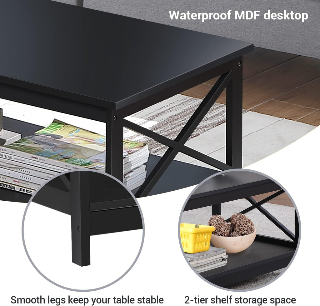 Lift Top Coffee Table and End Table Set, End Tables Living Room Set of 2 with Coffee Table (Black)