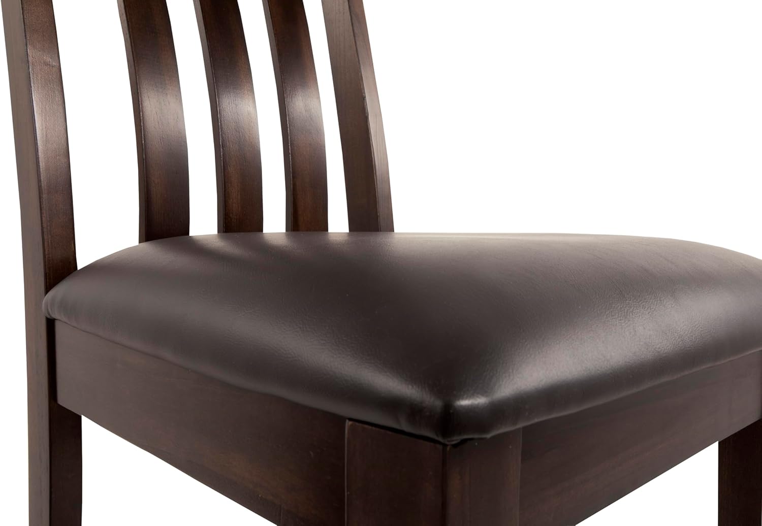 Set of 2 Modern Farmhouse Dining Chairs with Faux Leather Cushioned Seat, Solid Wood Frame, Smoky Dark Brown Oak Finish, Slat Back with Lumbar Support, Upholstered Kitchen Side Chairs