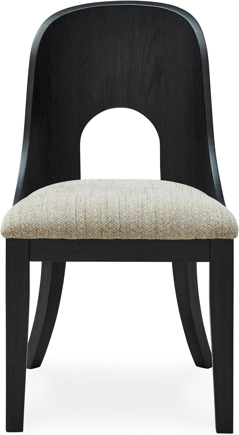 Set of 2 Contemporary Black Dining Chairs, Curved Bent Wood Back, Upholstered Herringbone Fabric Seat, Modern Art Deco Accent Side Chairs for Dining Room Kitchen Living Space