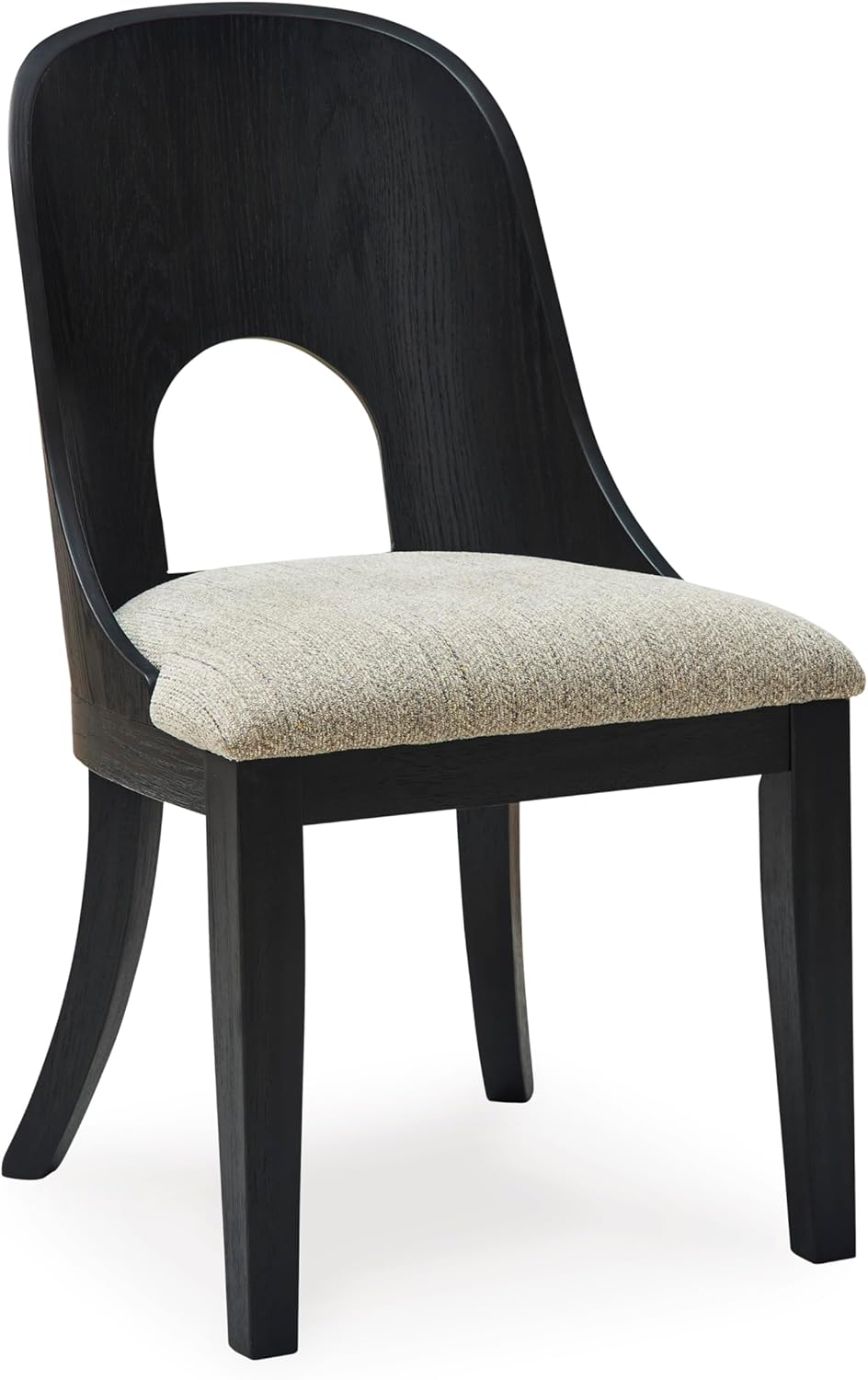 Set of 2 Contemporary Black Dining Chairs, Curved Bent Wood Back, Upholstered Herringbone Fabric Seat, Modern Art Deco Accent Side Chairs for Dining Room Kitchen Living Space