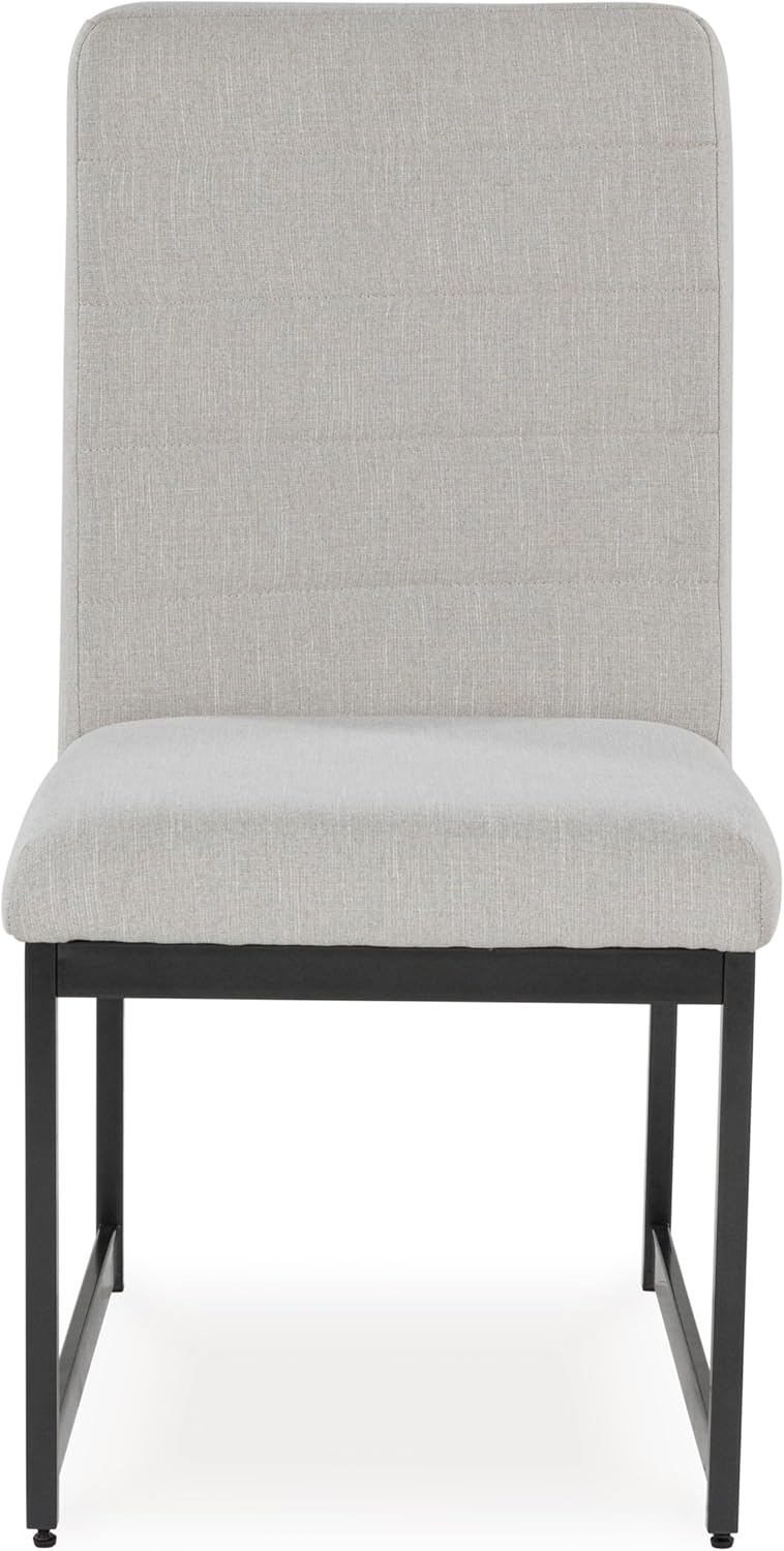 Set of 2 Upholstered Dining Chairs, Modern Urban Style Kitchen Chairs with Cushioned Seat & Back, Light Beige Fabric, Metal Frame with Gunmetal Gray Finish