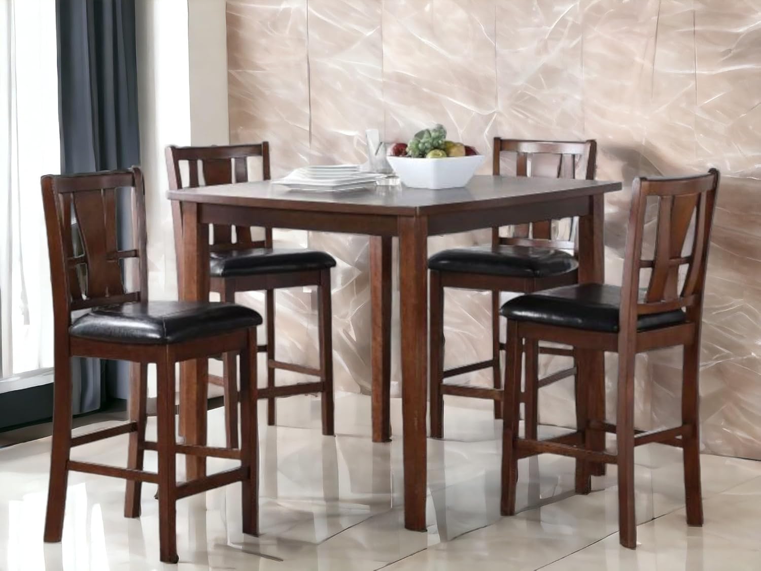 5 Piece Counter Height Dining Set for 4 Pub High Solid Wood Dining Set