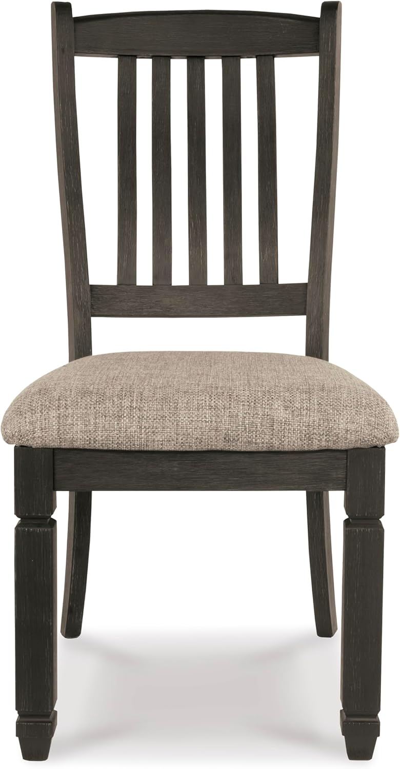 Set of 2 Urban Farmhouse Upholstered Dining Chairs, Black Wood Slat Back Chairs with Cushioned Seat, Textured Finish Solid Wood Kitchen & Dining Room Chairs, Gray Brown Fabric