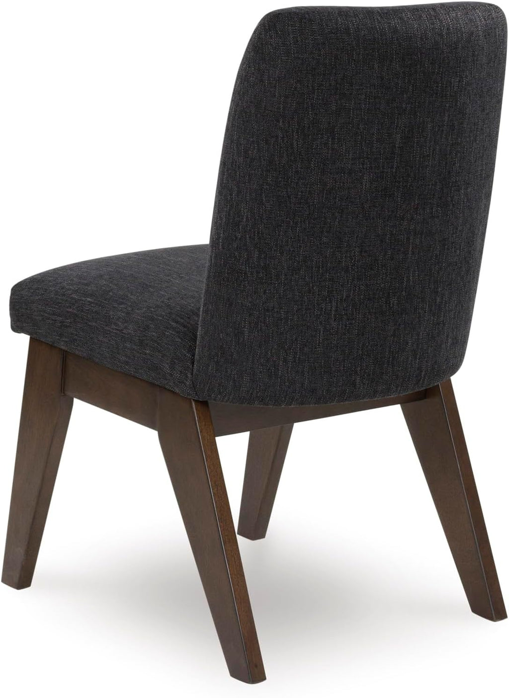 Set of 2 Contemporary Upholstered Bucket Dining Chairs, Warm Brown Wood Finish, Black Textured Chenille Fabric, Mid-Century Modern Dining Room Accent Chairs