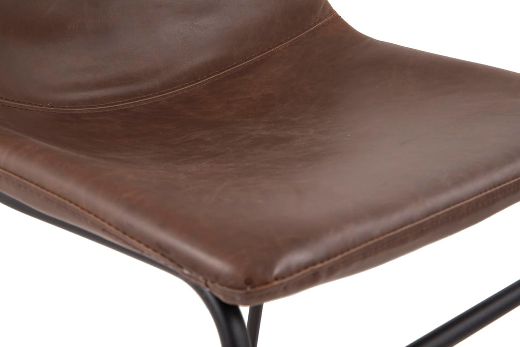 Set of 2 Mid Century Modern Dining Chair Set, Faux Leather Upholstered Bucket Seat with Black Metal Frame, Ergonomic Kitchen & Dining Room Chairs, Brown