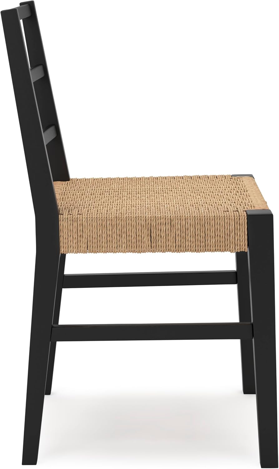 Set of 2 Modern Dining Chairs, Solid Wood Frame with Matte Black Finish & Woven Rattan Seat, Natural Contemporary Kitchen & Dining Room Side Chairs