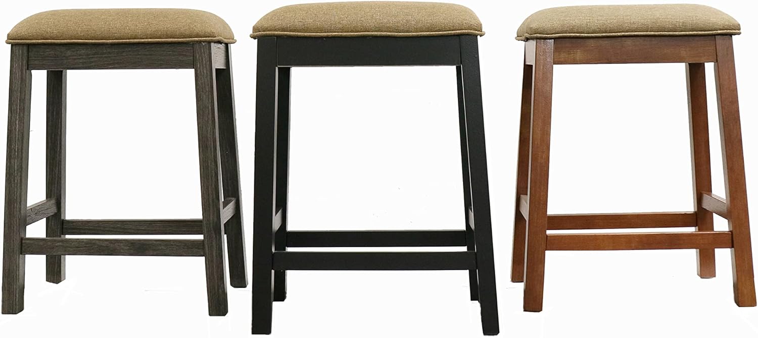 Backless Counter Stool Set of 2, Counter Height Stools 24 Inch Upholstered Bar Stools for Kitchen Counter (Grey)