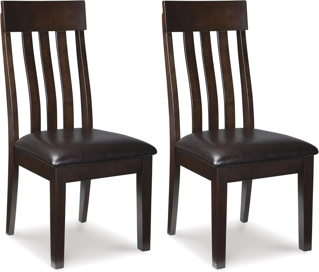 Set of 2 Modern Farmhouse Dining Chairs with Faux Leather Cushioned Seat, Solid Wood Frame, Smoky Dark Brown Oak Finish, Slat Back with Lumbar Support, Upholstered Kitchen Side Chairs