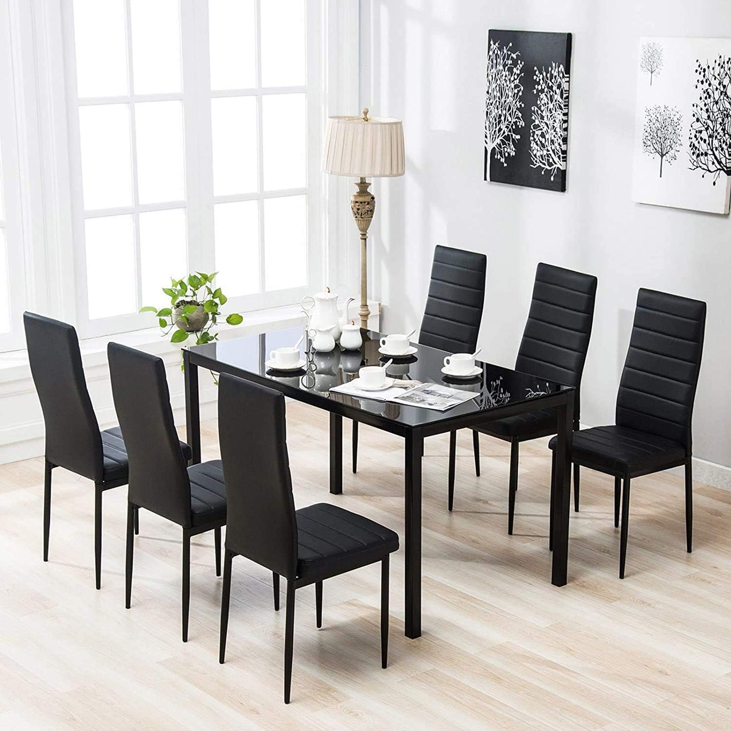 Dining Chairs Set of 4, Metal Legs PU Leather High Back Dining Chair, Padded Upholstered Seat Kitchen Contemporary Chair Metal Chairs (Set of 4) (Black PU Leather Metal Legs)