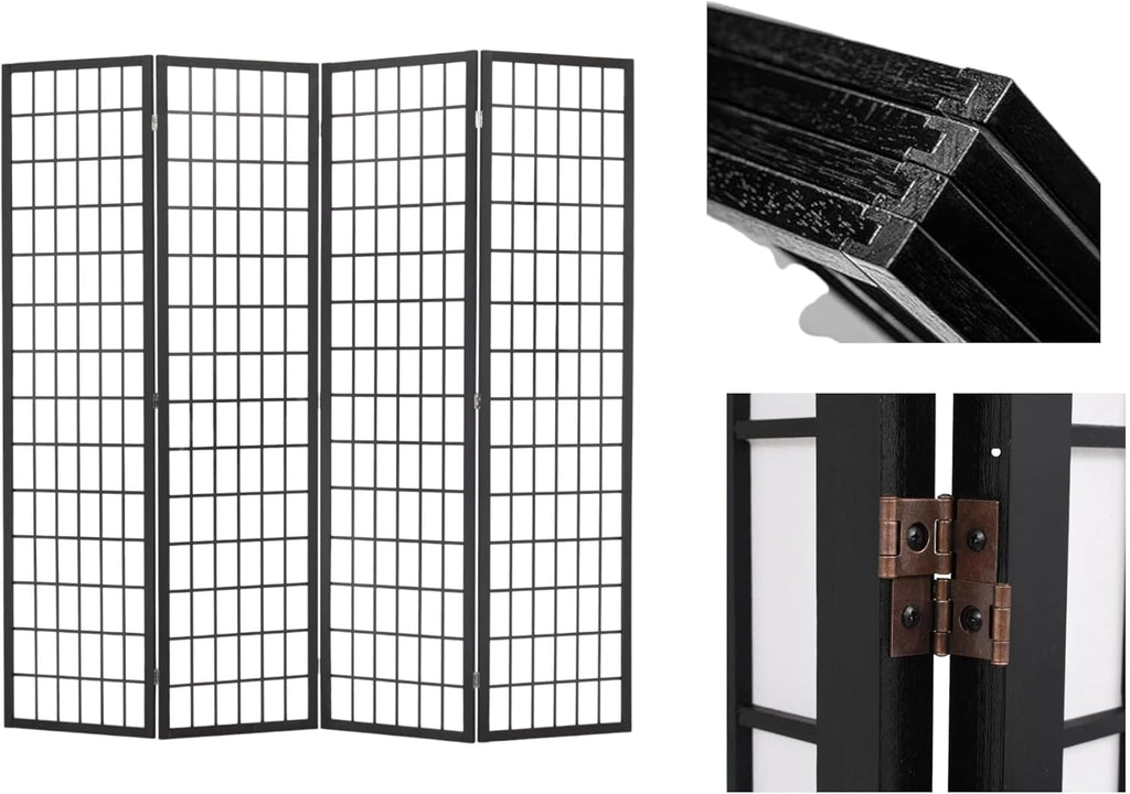4 Panels Room Divider Privacy Screen Shoji Divider 6ft High Japanese Style Privacy Room Divider (Black, 4 Panels)