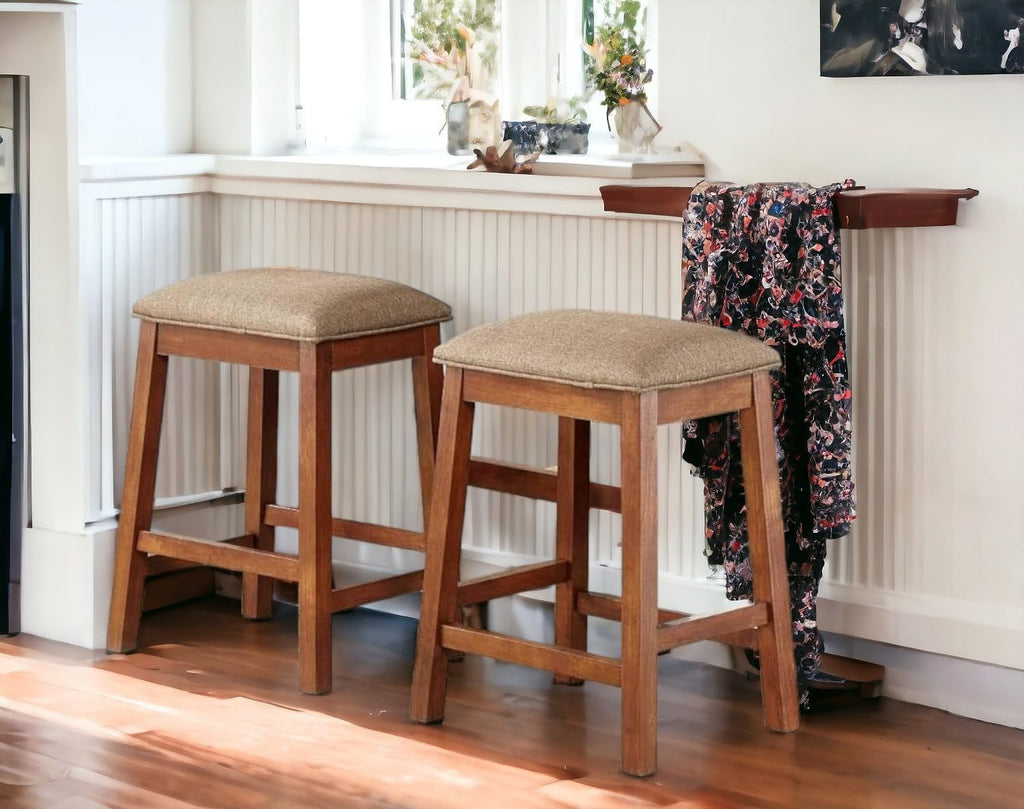 Backless Counter Stool Set of 2, Counter Height Stools 24 Inch Upholstered Bar Stools for Kitchen Counter (Brown)