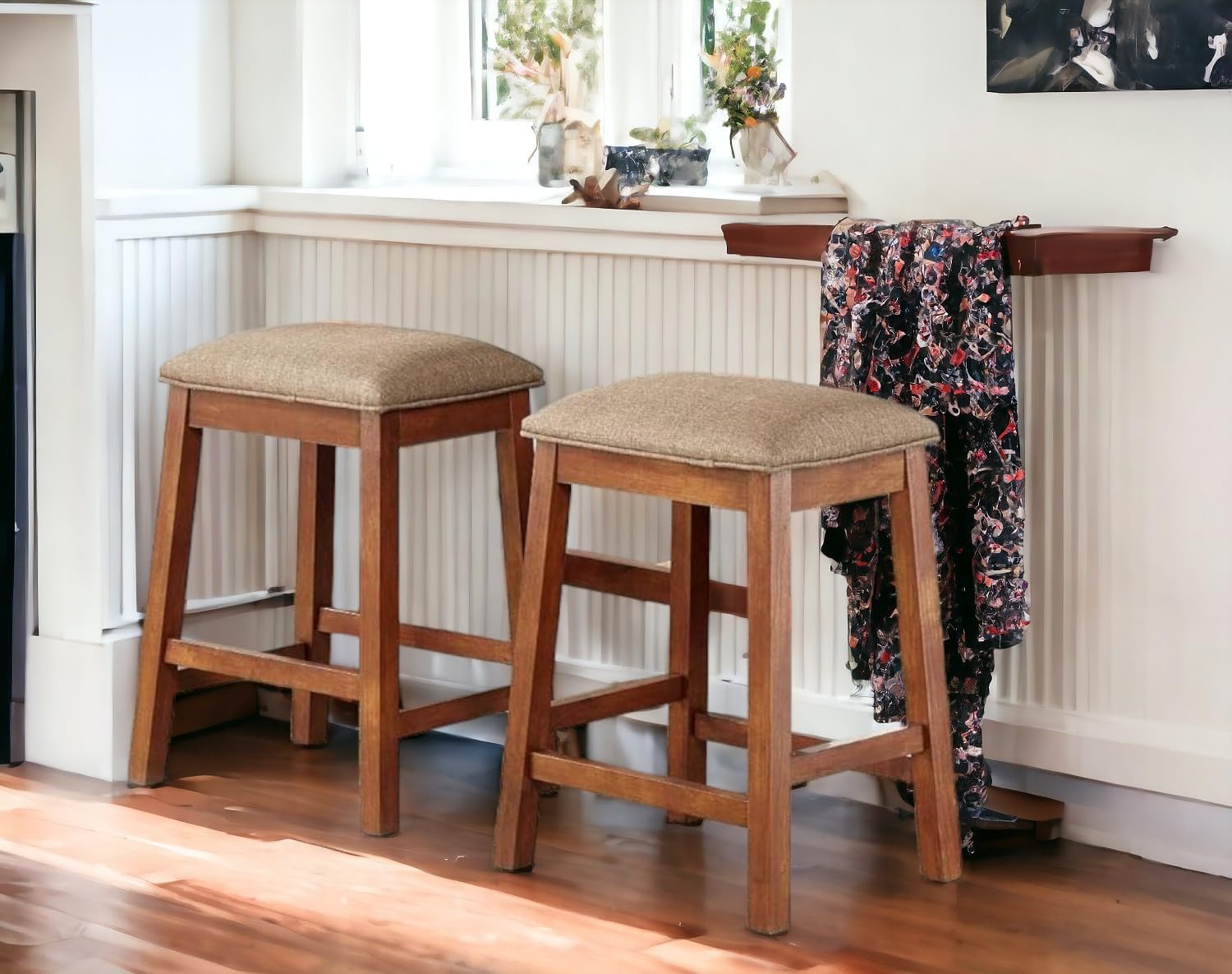 Backless Counter Stool Set of 2, Counter Height Stools 24 Inch Upholstered Bar Stools for Kitchen Counter (Brown)