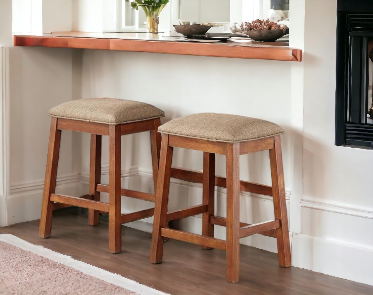 Backless Counter Stool Set of 2, Counter Height Stools 24 Inch Upholstered Bar Stools for Kitchen Counter (Grey)