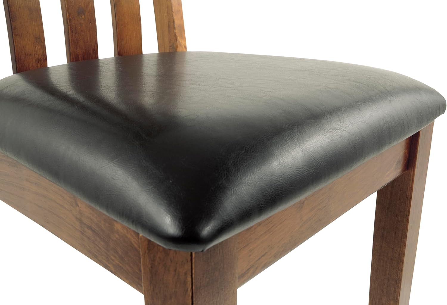 Set of 2 Rustic Farmhouse Dining Chairs, Upholstered Faux Leather Seat, Dark Brown Wood Side Chairs with Rake Back Design, Cushioned Kitchen & Dining Room Chairs