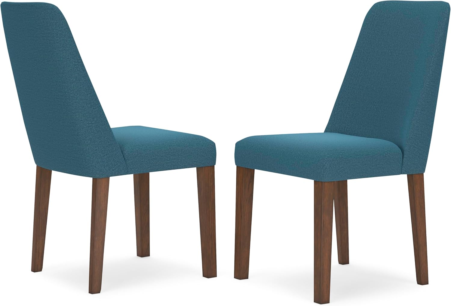 Set of 2 Mid-Century Modern Dining Chairs, Upholstered Blue Cushion Seat, Solid Wood Frame, Casual Contemporary Kitchen & Dining Room Side Chairs, Medium Brown Finish