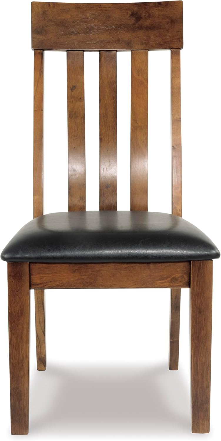 Set of 2 Rustic Farmhouse Dining Chairs, Upholstered Faux Leather Seat, Dark Brown Wood Side Chairs with Rake Back Design, Cushioned Kitchen & Dining Room Chairs