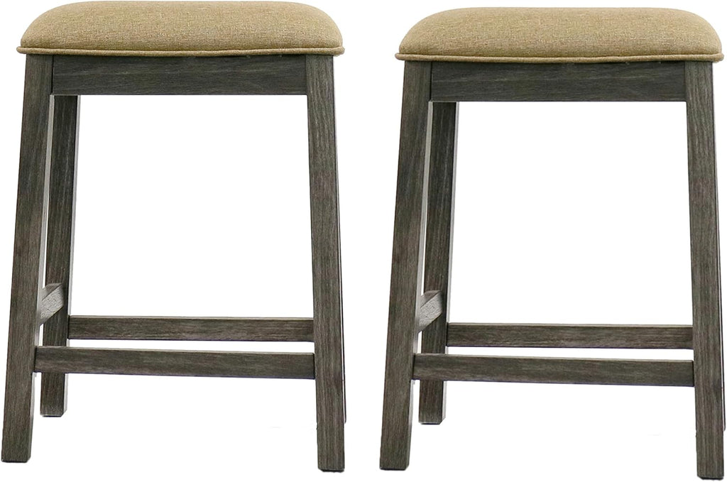 Backless Counter Stool Set of 2, Counter Height Stools 24 Inch Upholstered Bar Stools for Kitchen Counter (Grey)