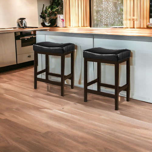 24" Black Bar Stools, Counter Height Stools Set of 2, Faux Leather Kitchen Bar Stools for Island, Backless Bar Stools for Kitchen Counter, Saddle Barstool