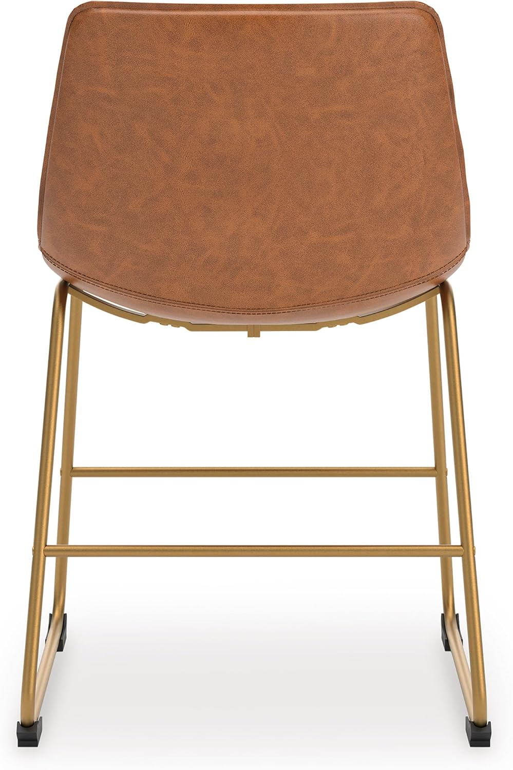 Set of 2 Mid-Century Modern Dining Chairs, Faux Leather Bucket Seat Kitchen Chairs with Gold Metal Frame, Upholstered Contoured Accent Chairs for Dining Room, Kitchen, Living Room, Toast Brown